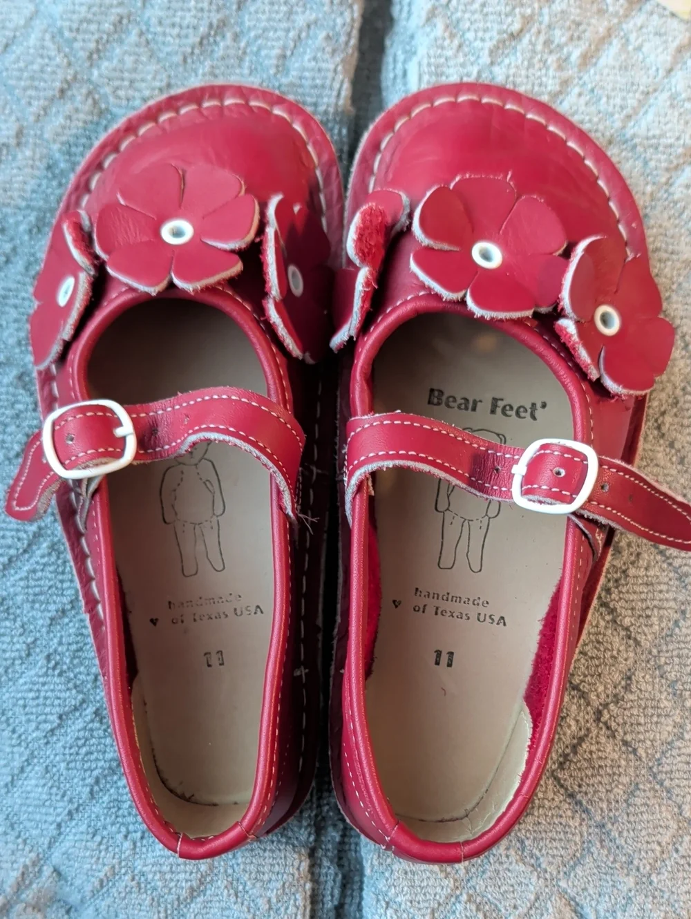 Bear Feet Red Maryjanes Leather Shoes Kids Sz 11